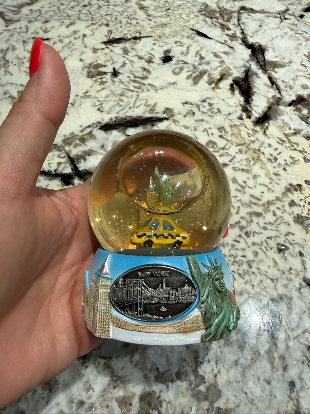 New York Taxi Snow Globe - Blue Base